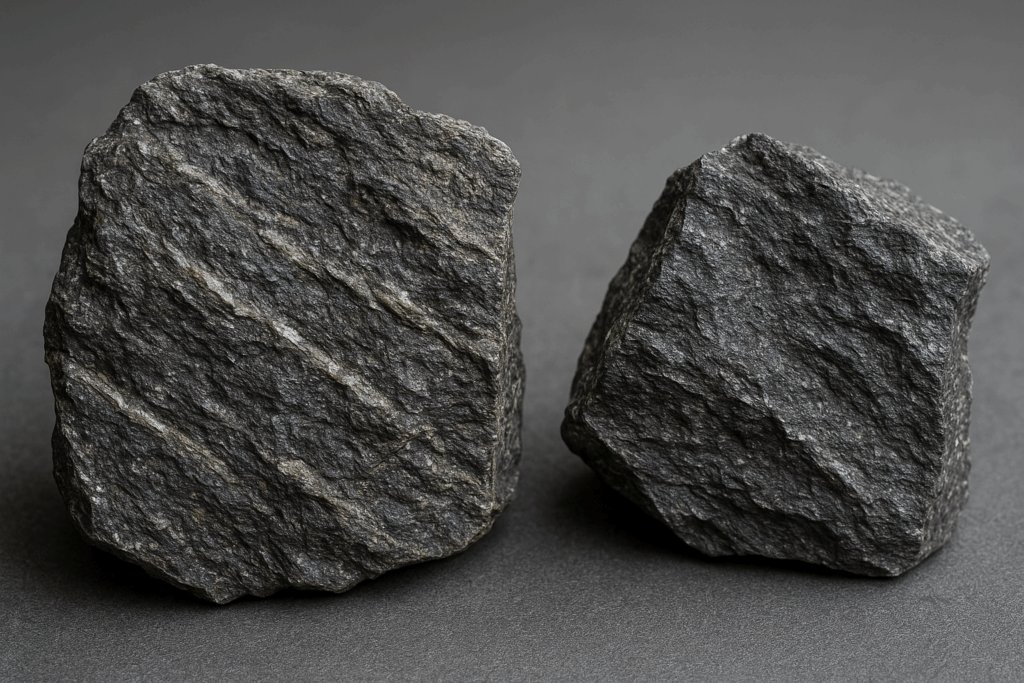 Łupki metamorficzne i granity ciemnoszare – skały kopalni uranu w Kowarach, Sudety